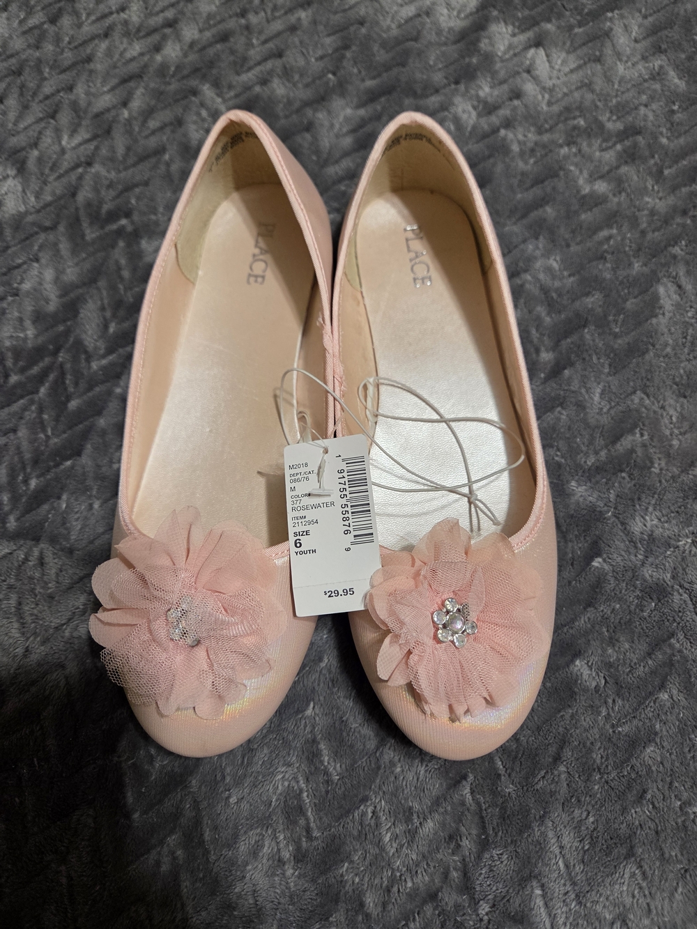 The Children's Place Pink Floral Tulle Ballet Flats with Jewel